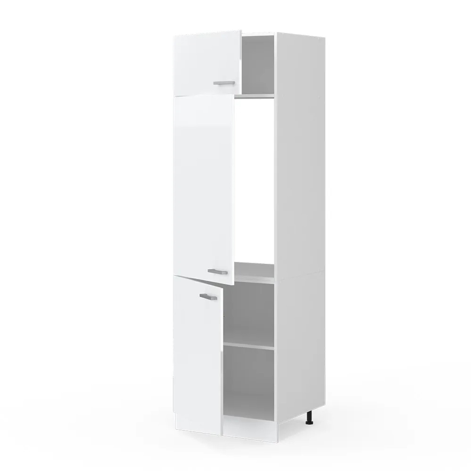 Vicco Kühlumbauschrank R-Line, Hochschrank für Küche, Weiß Hochglanz/Weiß, 60 cm breit.