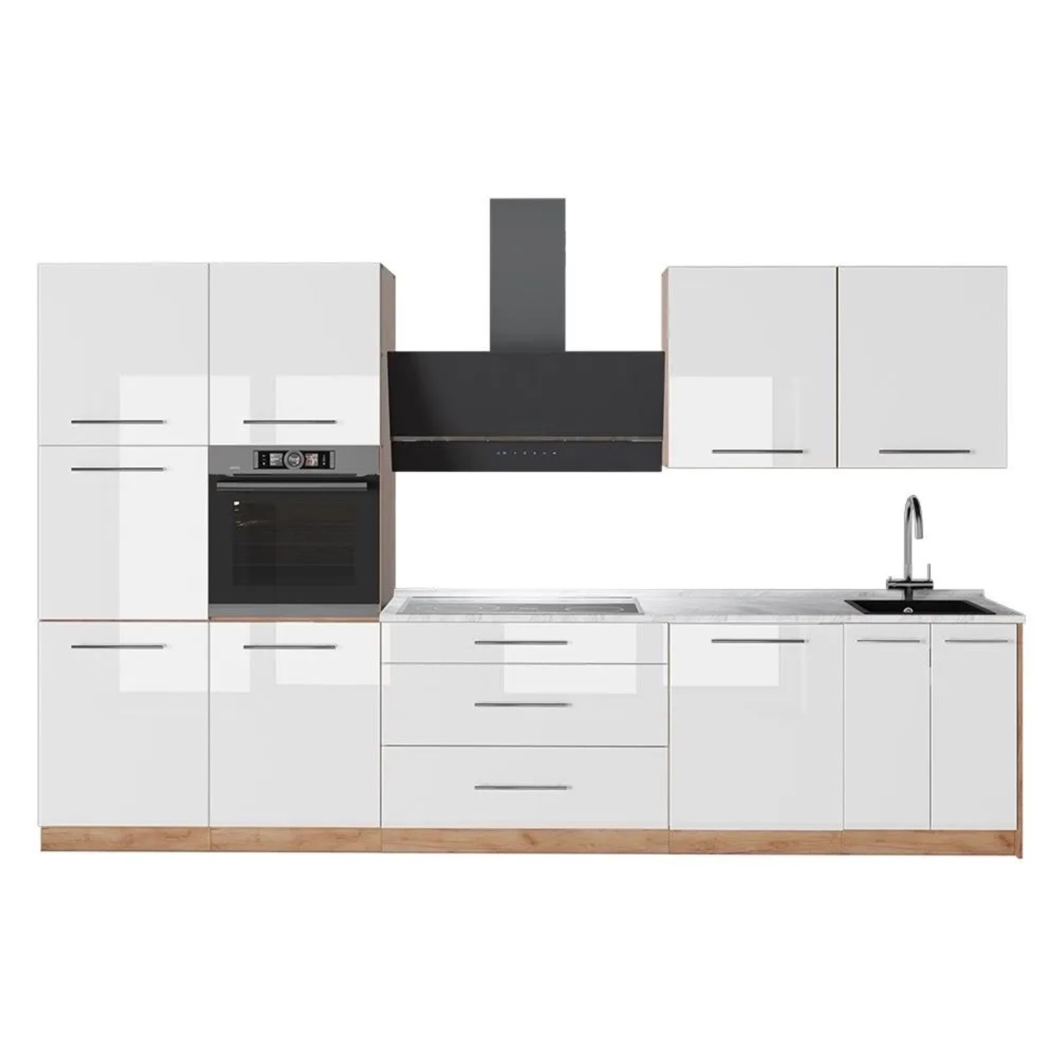 Vicco Küchenzeile Fame-Line Weiß Hochglanz/Goldkraft Eiche 340 x 207 AP Marmor Art Nr 64610