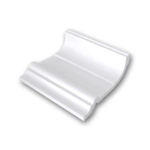 Musterstück einer weißen PROFHOME Eckleiste/Deckenleiste, ca. 10 cm lang.