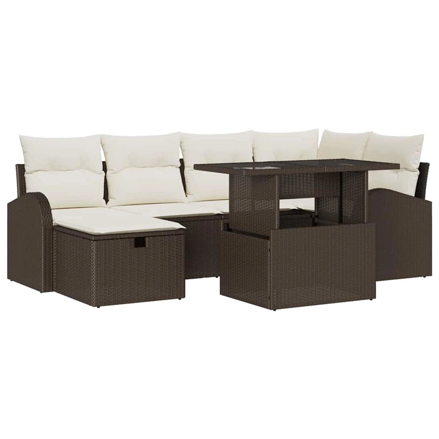 vidaXL Garten-Sofa-Set mit Kissen mit Speicher 7-Tlg Braun Poly Rattan 3359 günstig online kaufen