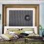 Schlafzimmer mit Zierprofil Saskia Weiß als indirekte Beleuchtung und Wanddeko.