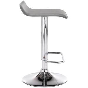 Grauer Barhocker Dyn aus Kunstleder mit verchromtem Metallgestell, höhenverstellbar, drehbar und Fußstütze.
