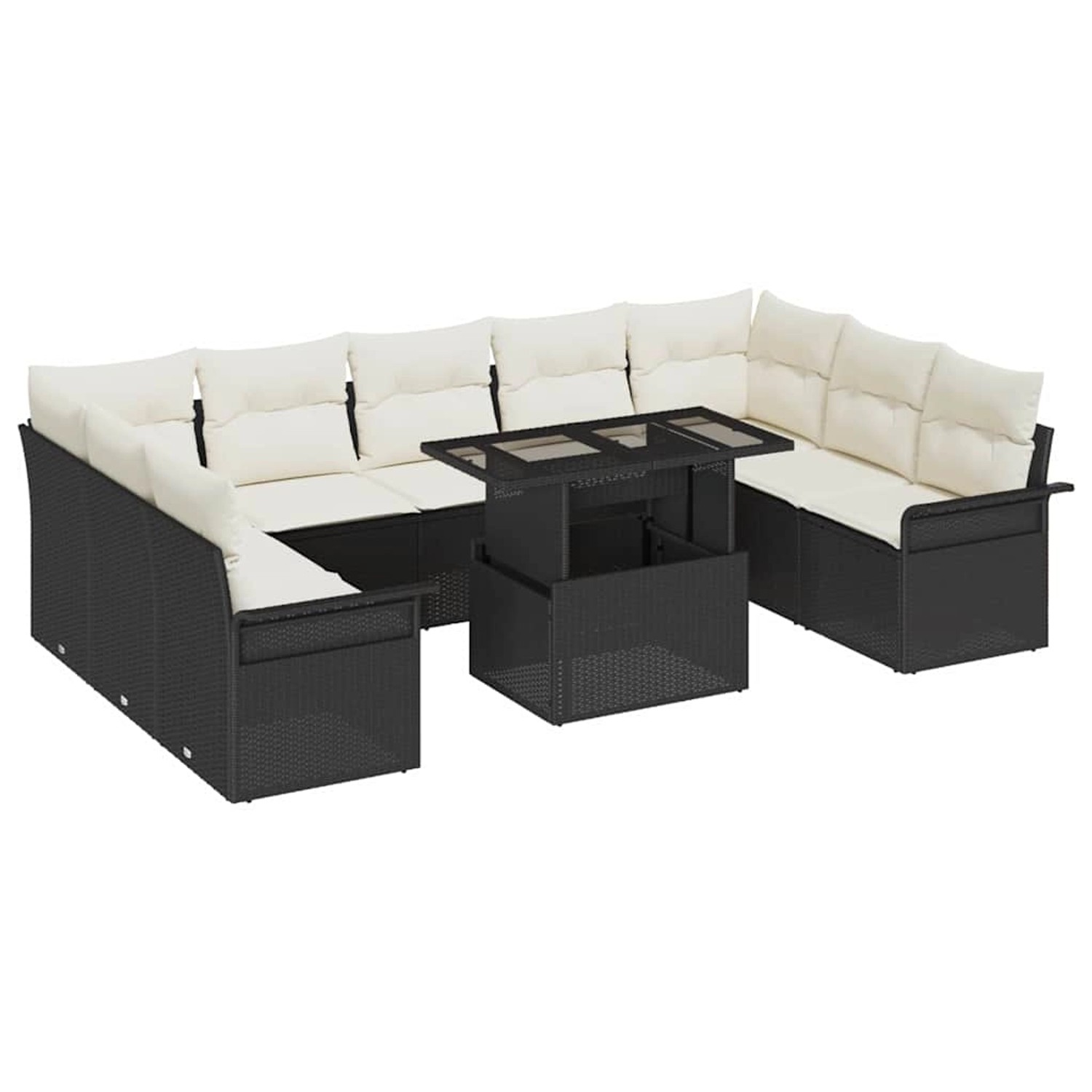 vidaXL Garten-Sofa-Set mit Kissen 10-Tlg Schwarz Poly Rattan 3348343 günstig online kaufen
