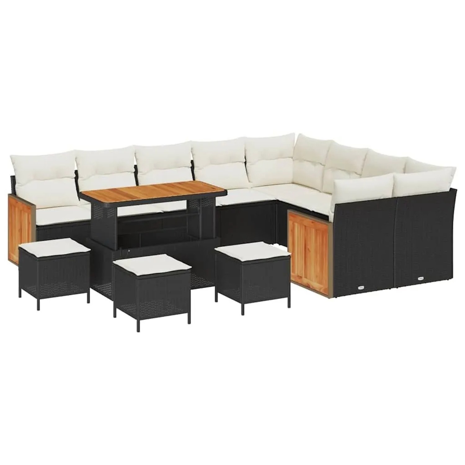 vidaXL Gartensofa-Set mit Kissen 14 Stk Schwarz und Creme Poly-Rattan 33653 günstig online kaufen