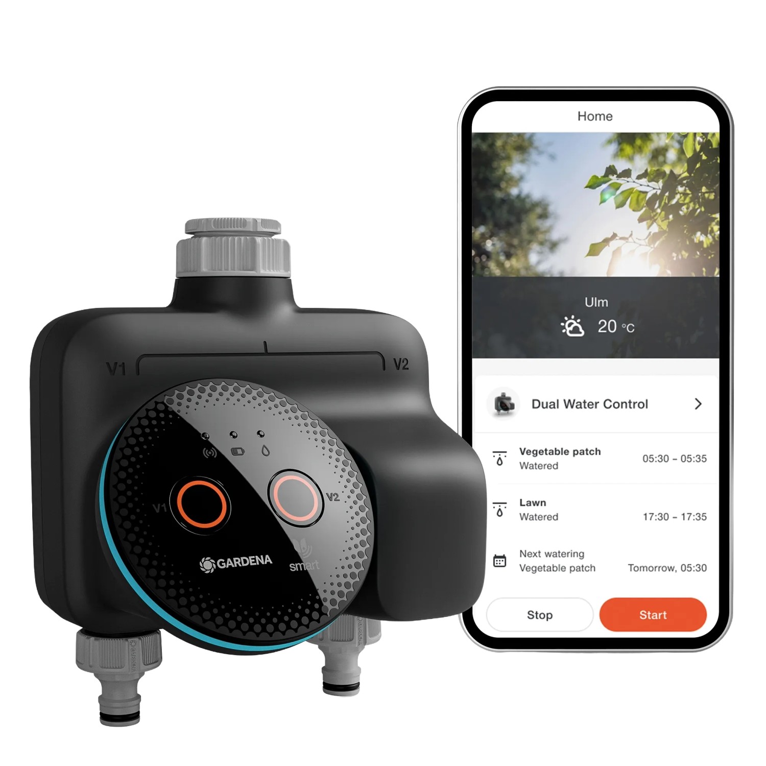 Gardena Smart Dual Water Control Bewässerungscomputer mit App-Steuerung.