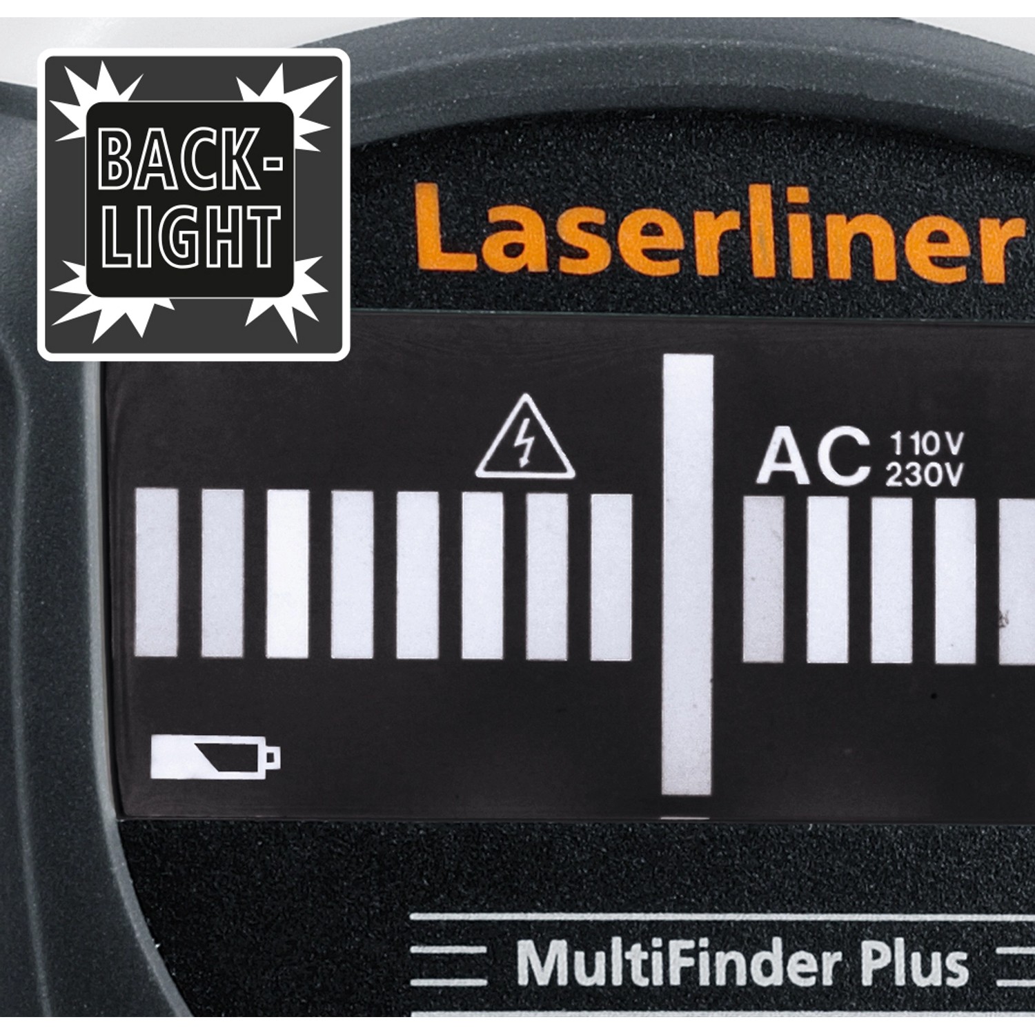 Detailaufnahme: Laserliner MultiFinder Plus Ortungsgerät mit Displayanzeige.