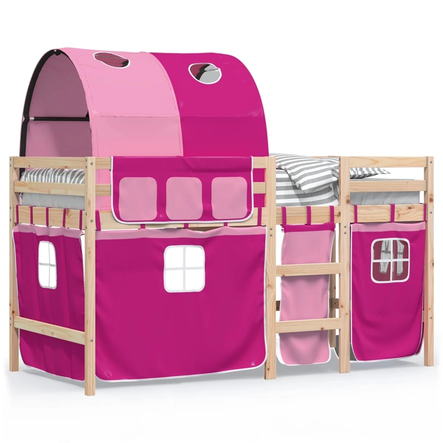 vidaXL Kinderhochbett mit Tunnel Rosa 90x200 cm Massivholz Kiefer 3283846 günstig online kaufen