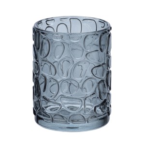 Runder, grauer Wenko Zahnputzbecher Vetro aus Echtglas mit Retro-Design.