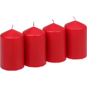 4 rote Steinhart Stumpenkerzen, Ø 57 mm x 100 mm, Rubin, für stimmungsvolle Beleuchtung.