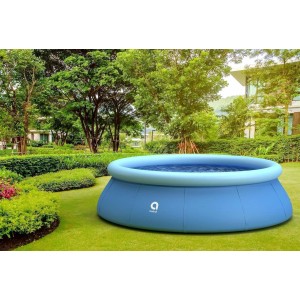 Blauer Avenli Aufstellpool (Ø360x90cm) im Garten. Rundpool ohne Zubehör.