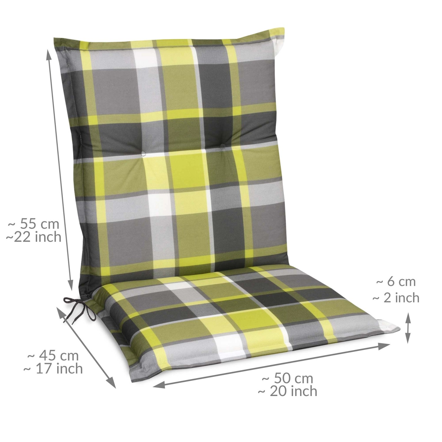 Beautissu Gartenstuhlauflage Sunny GR, Niederlehner, 100x50x6cm, grün kariert.