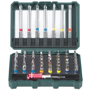 Metabo Bit-Box SP, 56-teiliges Bitset mit farbcodierten Bits und magnetischem Bithalter.