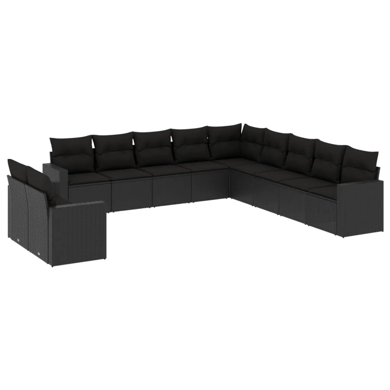 vidaXL 11-Tlg Garten-Sofagarnitur mit Kissen Schwarz Poly Rattan 3251522