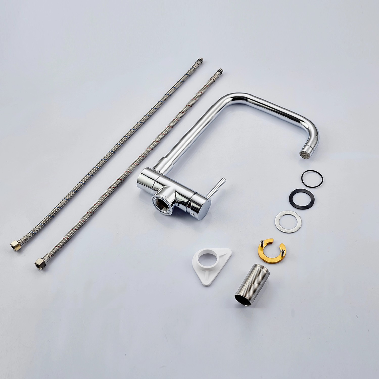 AICA Wasserhahn Doppelfunktion 360° Drehbare Kippbare Chrom Küchenarmatur Wasser mit 304 Edelstahl und Keramikventil Mischbatterie_9