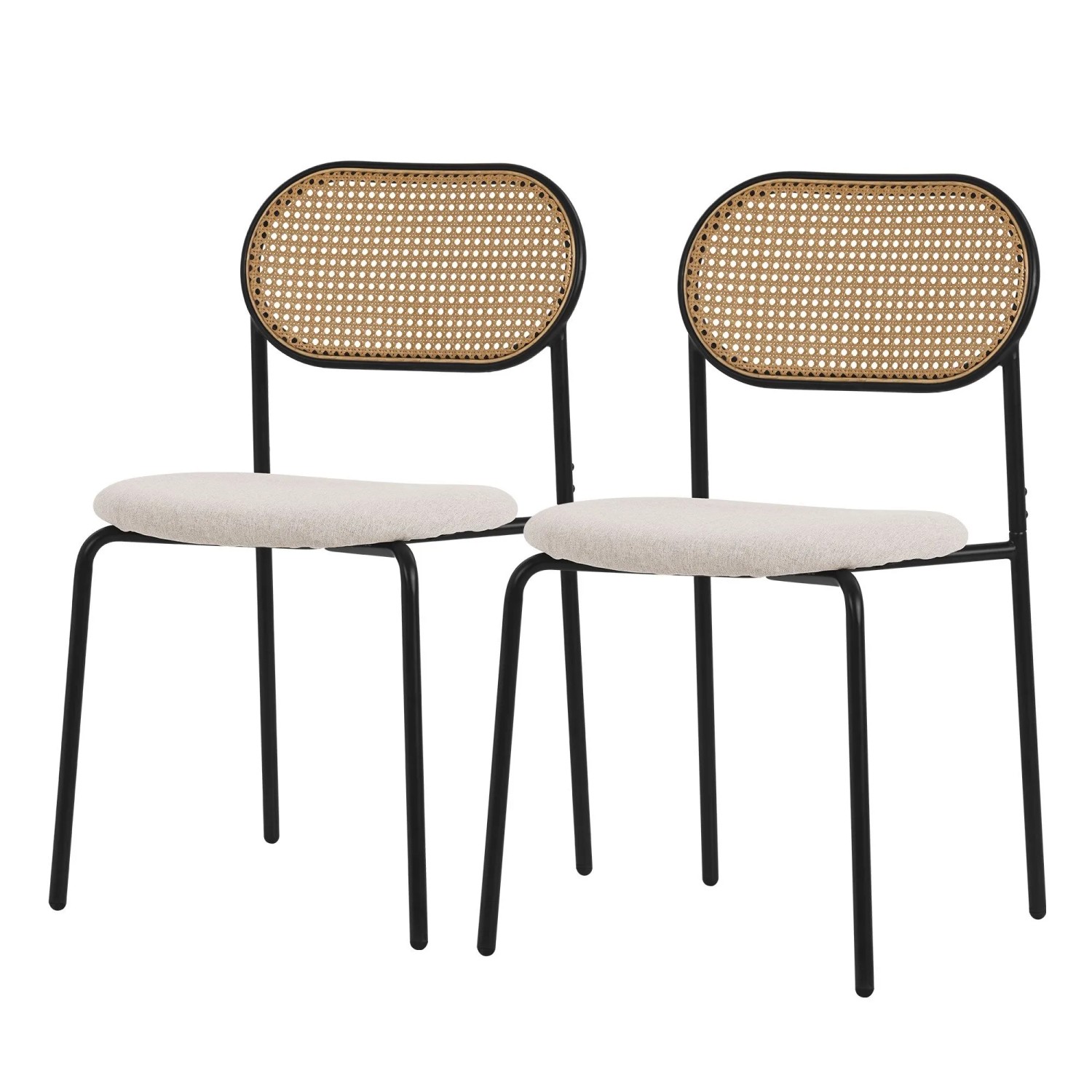 ML-Design Esszimmerstühle 2er Set Beige Rattan Rückenlehne Metallbeine