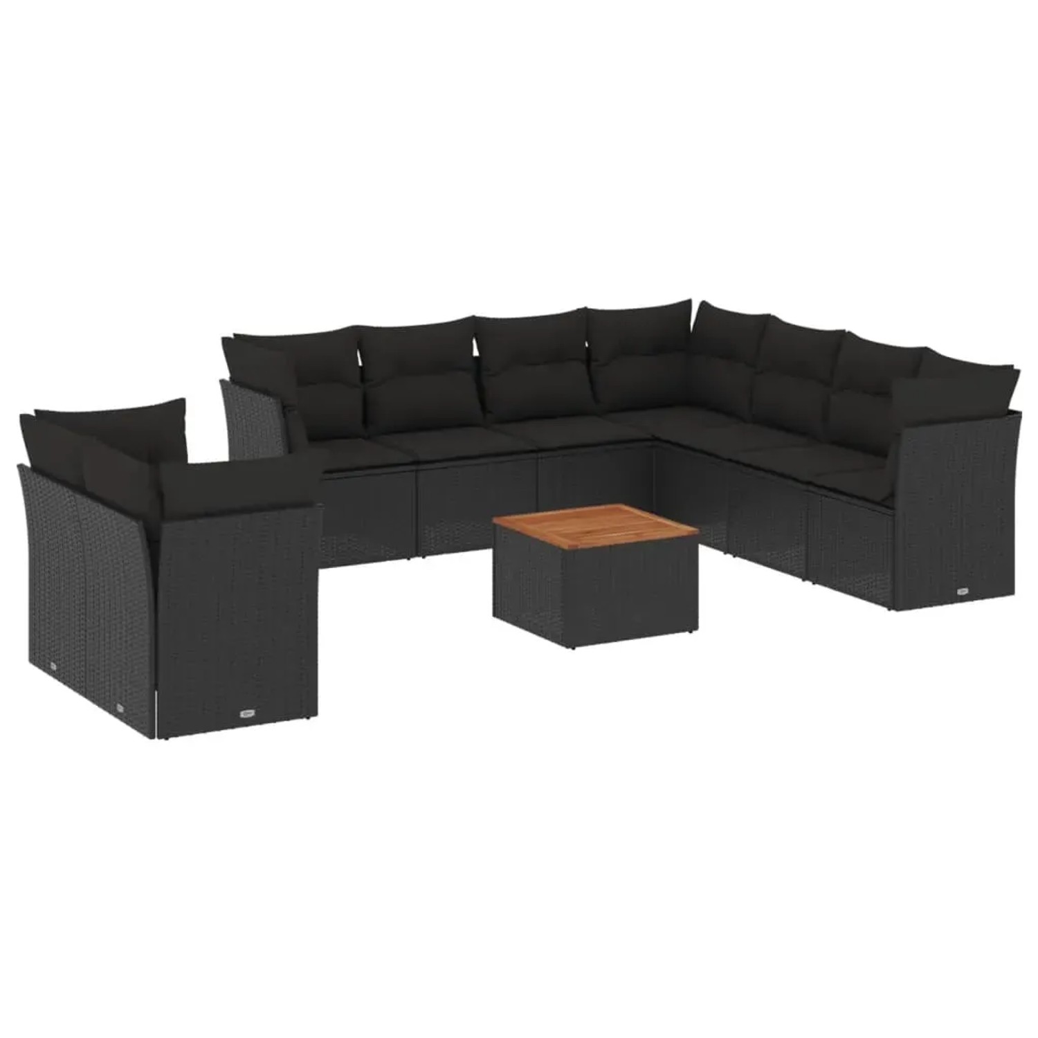 vidaXL 10-Tlg Garten-Sofagarnitur mit Kissen Schwarz Poly Rattan 3256041