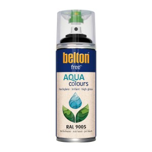 Belton Free AQUAcolours Buntlack RAL 9005 Tiefschwarz hochglänzend, 400 ml Dose.