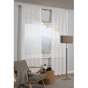 Weißer, bestickter Sehlbach Fertigschal Dolly, 135x245 cm, transparent, mit Multiband für Stange/Schiene.