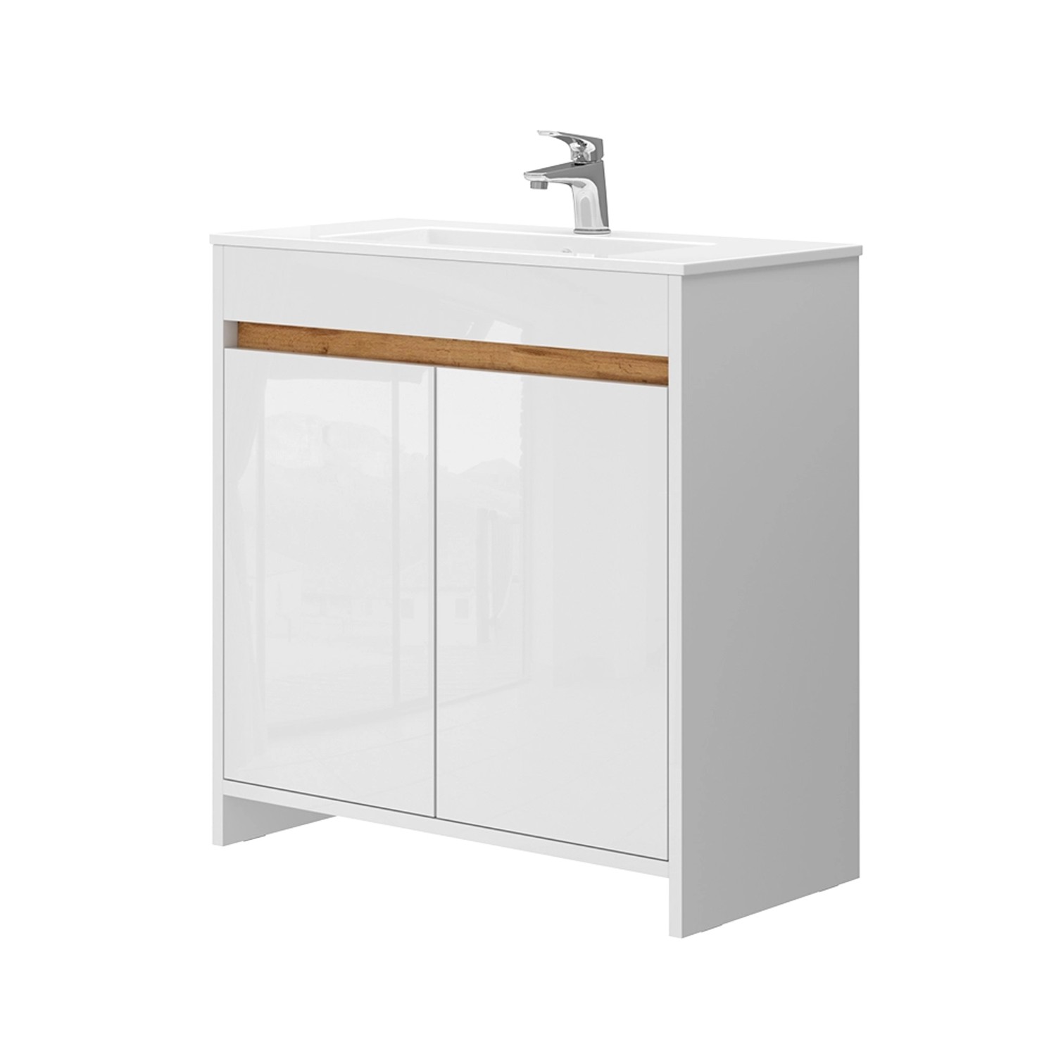 Vicco Badmöbel-Set Lemgo Weiß Hochglanz 2 Teile Unterschrank 80 cm günstig online kaufen