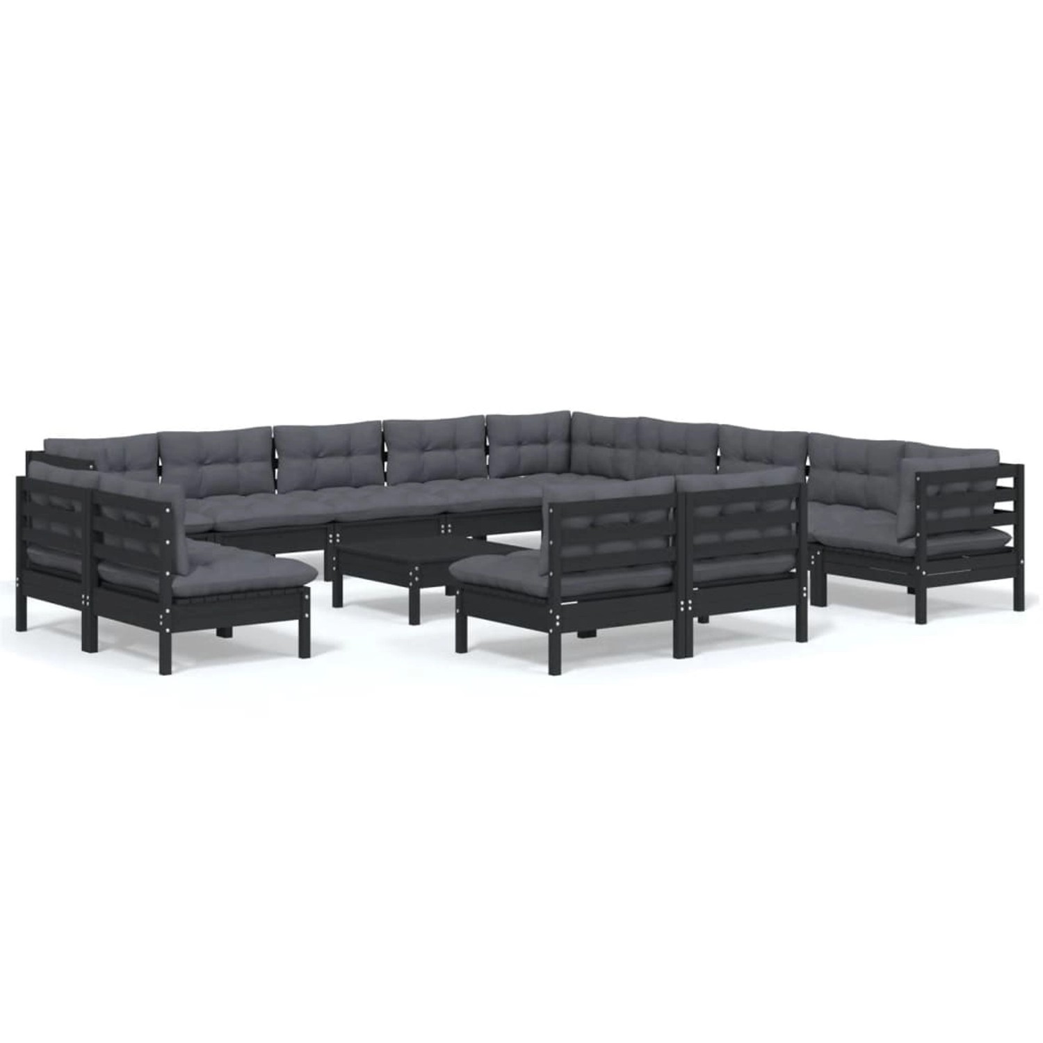 14-tlg. Garten-lounge-set Mit Kissen Schwarz Massivholz Kiefer günstig online kaufen