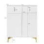 Weißes Sideboard Schuhschrank mit strukturierter Front, zwei Türen, zwei Schubladen und goldenen Akzenten. Modernes Design.