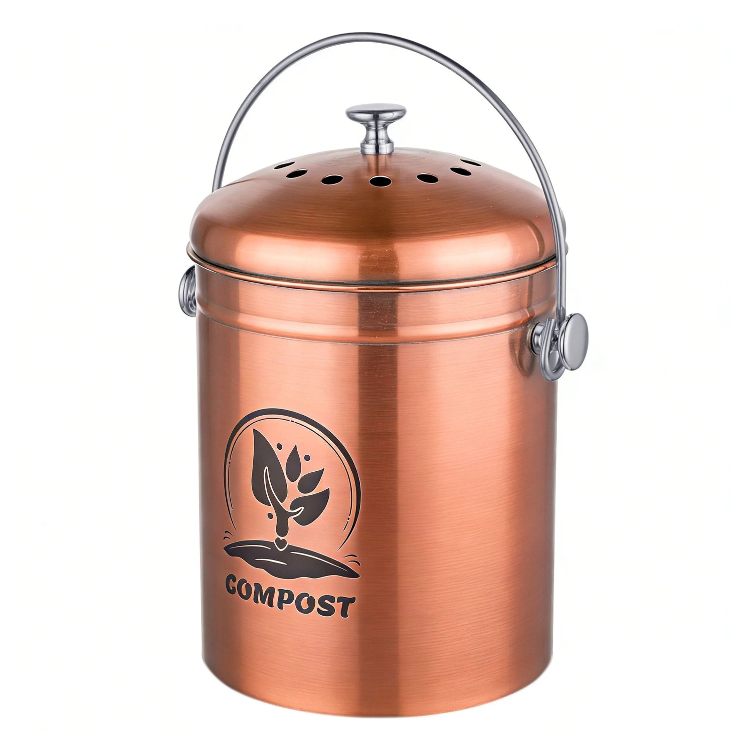 Relaxdays Komposteimer Edelstahl Kupfer Geruchsfilter mit Henkel 5, 29 cm x 21 cm x 18,5 cm 0,92 kg