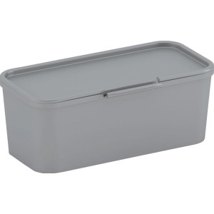 Graue Aufbewahrungsbox Divider Low mit Deckel, stapelbar und vielseitig.