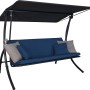 Angerer Hollywoodschaukel Motion Smart Denim mit blauem Bezug und Sonnendach.