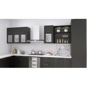 Küchenansicht mit weißen Wandfliesen Loft 7,5x30 cm im Vintage-Stil.