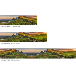 Myspotti Küchenrückwandfolie Scotland mit Landschaftsmotiv in verschiedenen Größen.