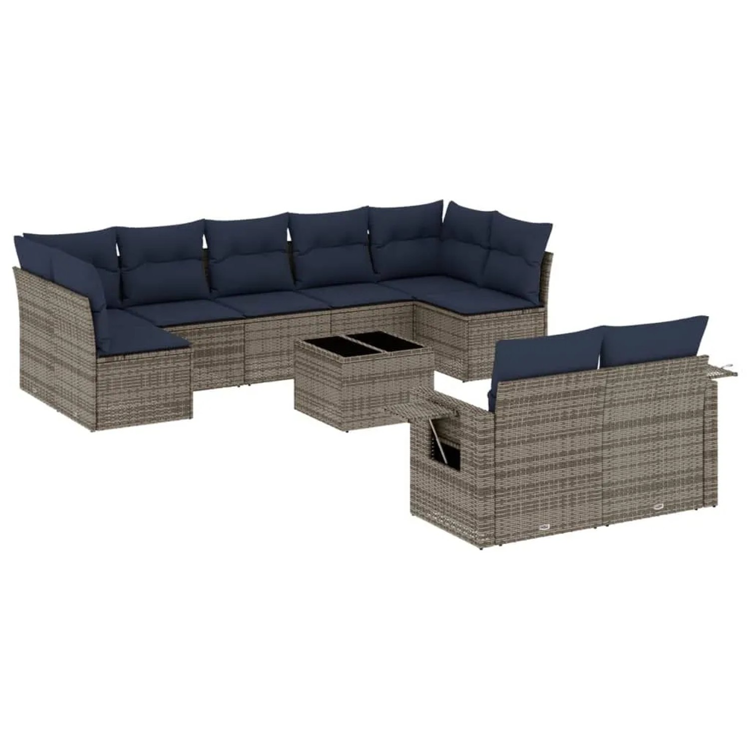 vidaXL 10-Tlg Gartensofa-Set mit Kissen Grau Polyrattan 3220630 günstig online kaufen