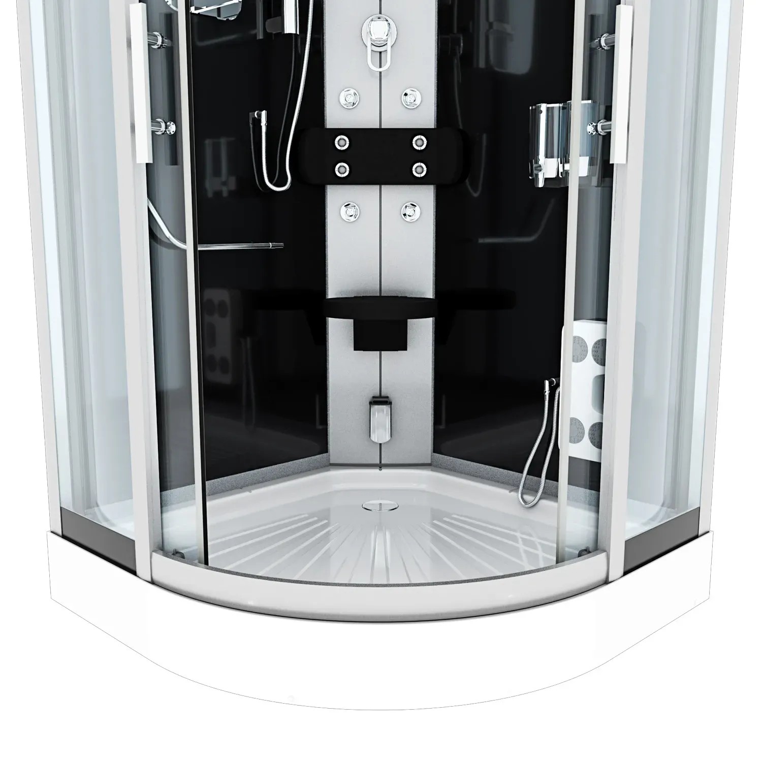 AcquaVapore Duschkabine 90x90 cm, Komplettdusche mit schwarzer Rückwand und Regendusche.