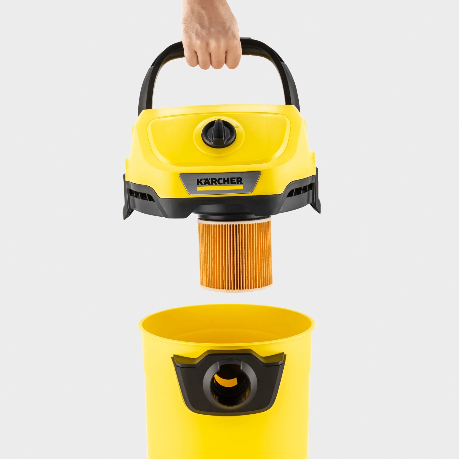 Kärcher Akku Nass-Trockensauger WD 3-18 mit Filter und Behälter, gelb.