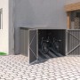 Graue Hattoro Fahrradgarage aus Metall mit zwei Fahrrädern und geöffneten Türen.