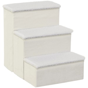 PawHut Haustiertreppe mit 3 Stufen und Stauraum, beige.