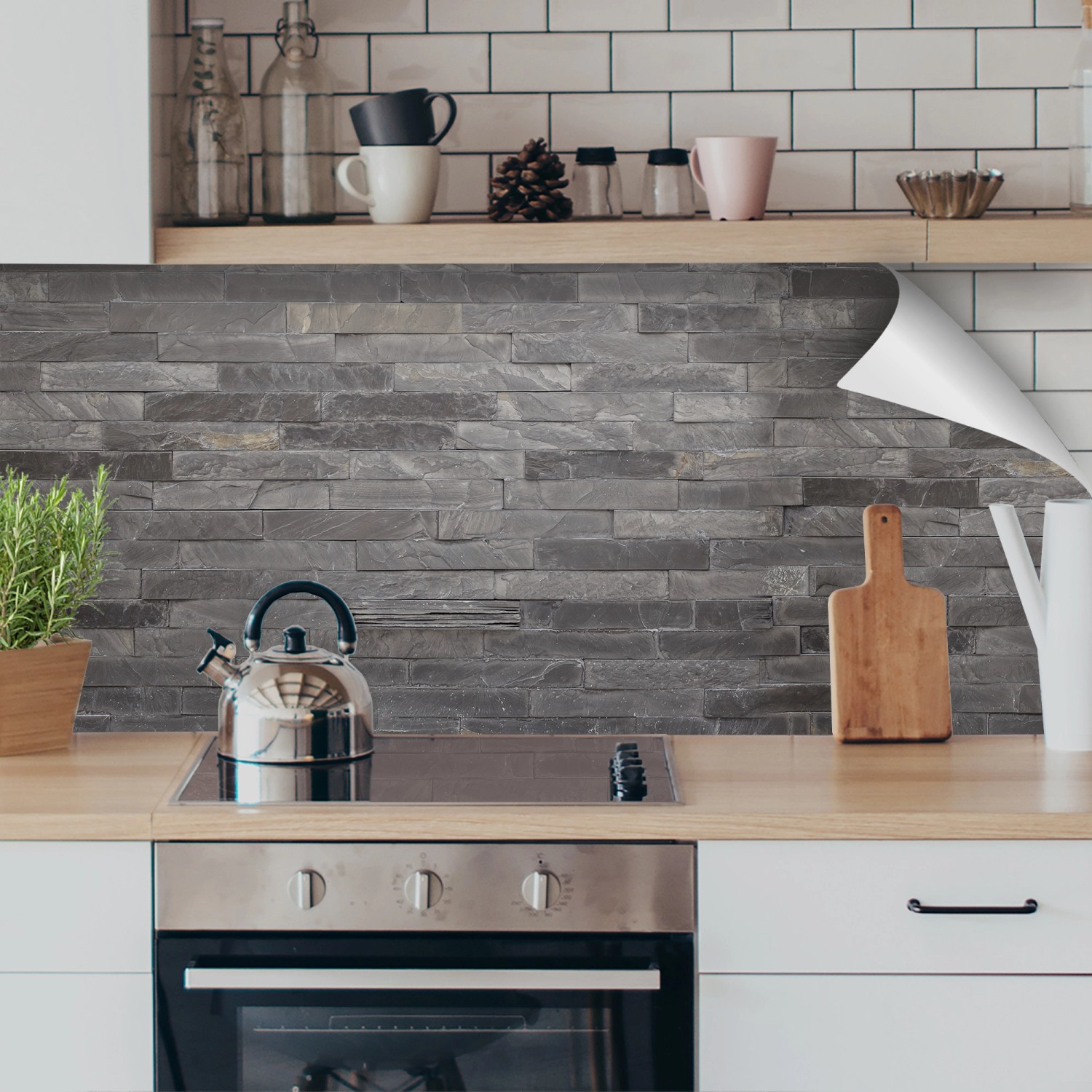 Myspotti Küchenrückwandfolie Black Bricks, selbstklebend, als Fliesenspiegel in Küche.