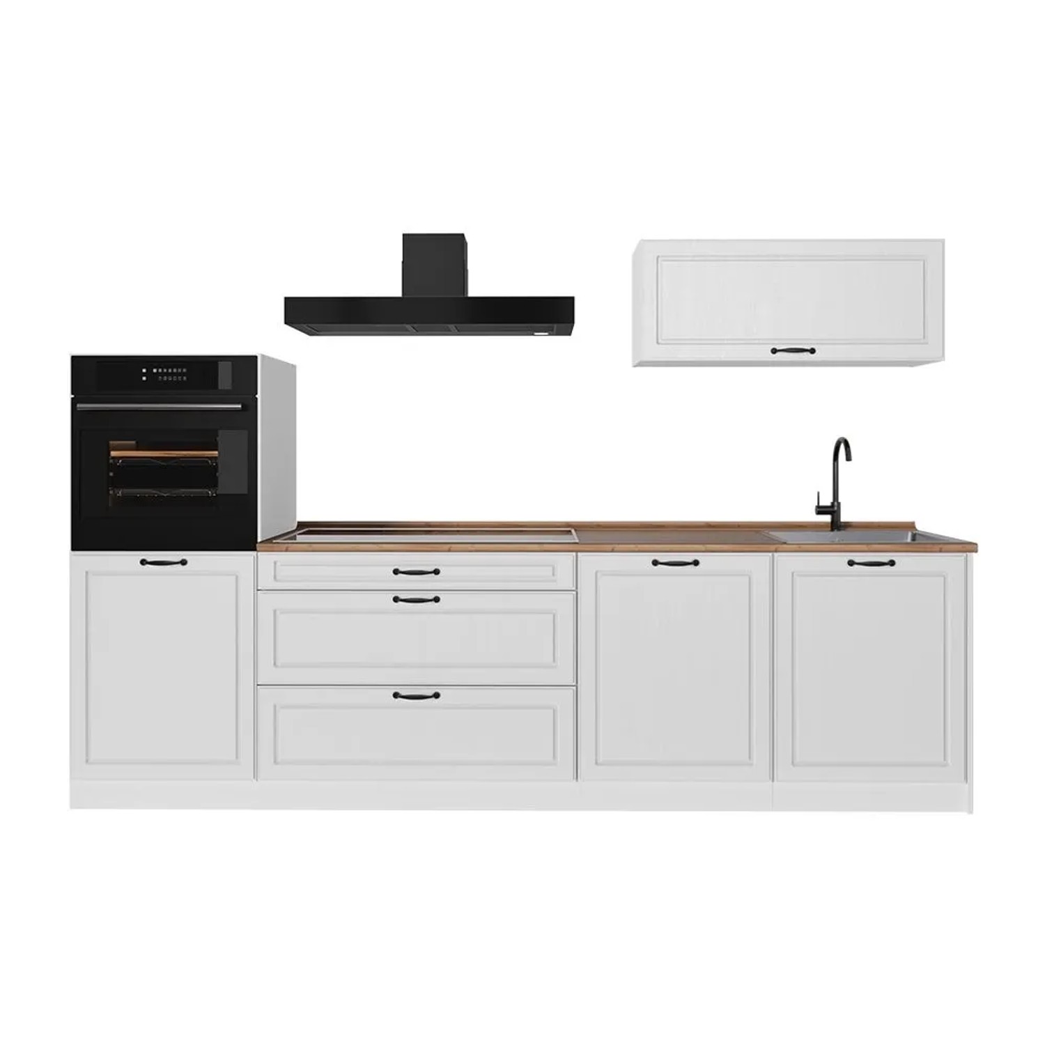 Vicco Küchenzeile R-Line Weiß Landhaus/Weiß 280 x 143 Arbeitsplatte Goldkraft Eiche Art Nr 67999