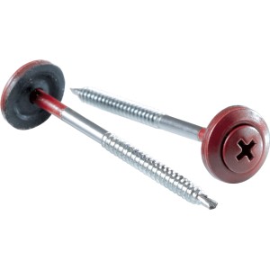 Rote Onduline Schrauben für Bitumenwellplatten, 100 Stück im Beutel.