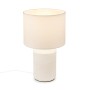 Weiße Brilo Tischleuchte Ino mit Keramikfuß und Stoffschirm, Design-Tischlampe.