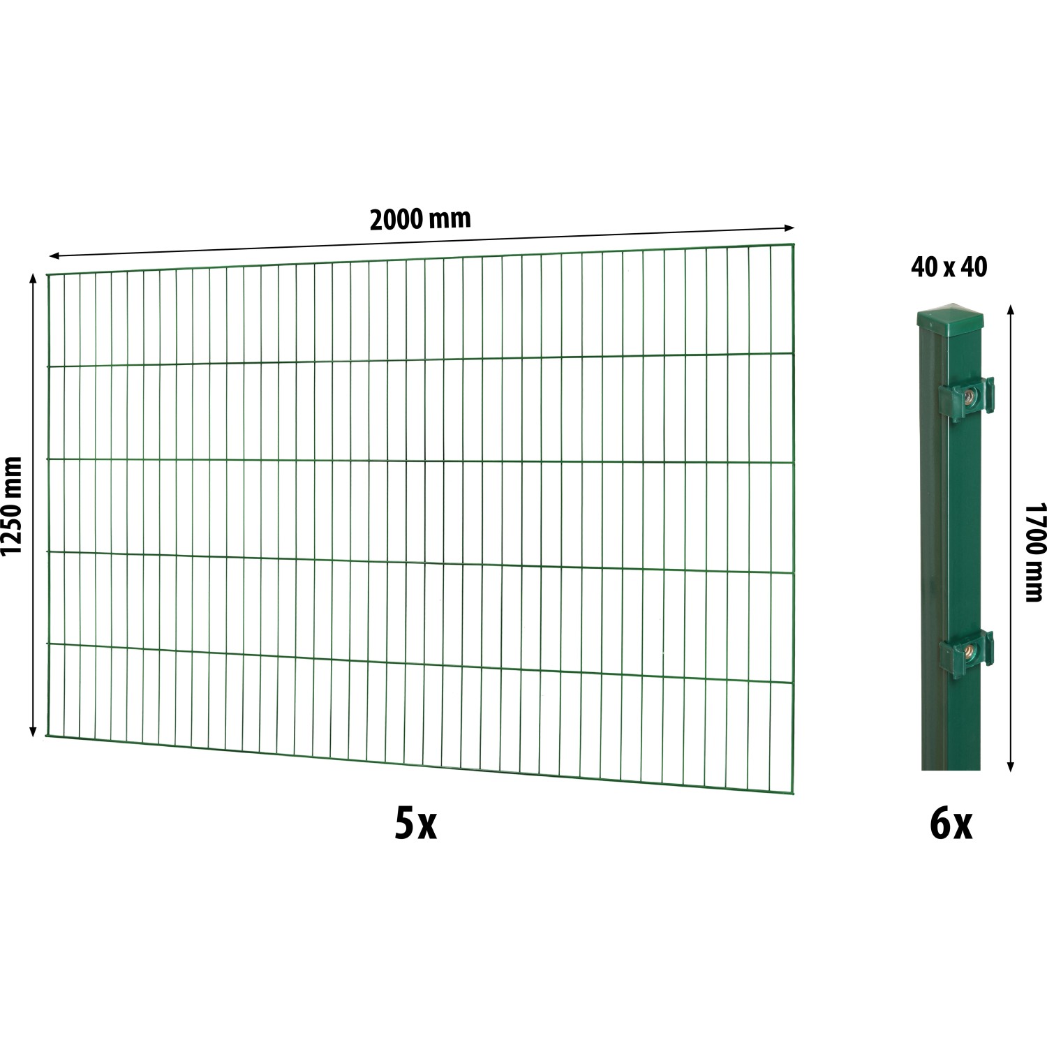 Floraworld Einstabmatten-Zaunset mit Vierkantpfosten Grün 125 cm x 1000 cm günstig online kaufen