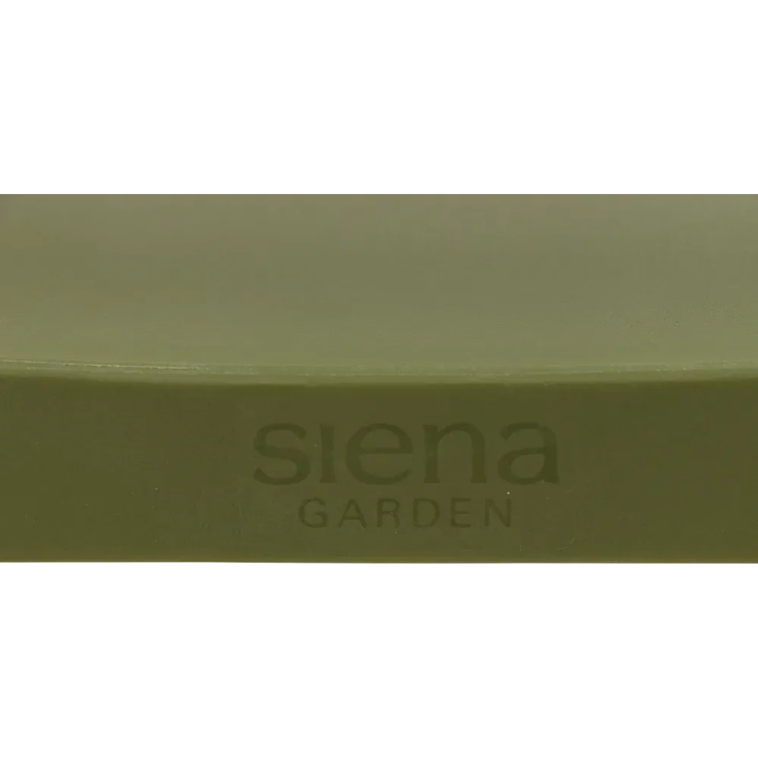 Detailaufnahme: Siena Garden Stapelsessel Square in Olive, Gartenstuhl mit Logo.