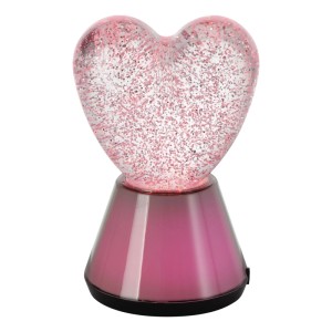Eglo LED-Glitzertischleuchte in Herzform, transparent mit pinkem Glitzer und RGB-Licht auf pinker Basis.