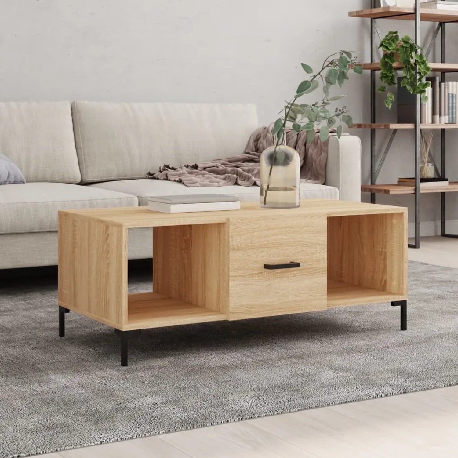 vidaXL Couchtisch Sonoma-Eiche mit Fächern und Tür, Holzwerkstoff, 102x50x40 cm.