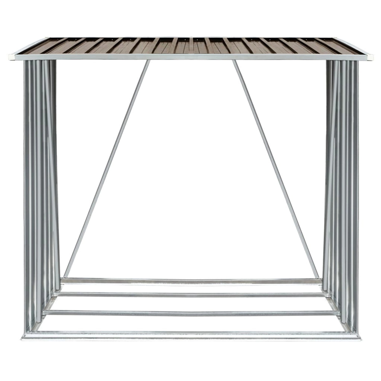 VidaXL Brennholzlager aus verzinktem Stahl, braunes Dach, zur Kaminholz Aufbewahrung.