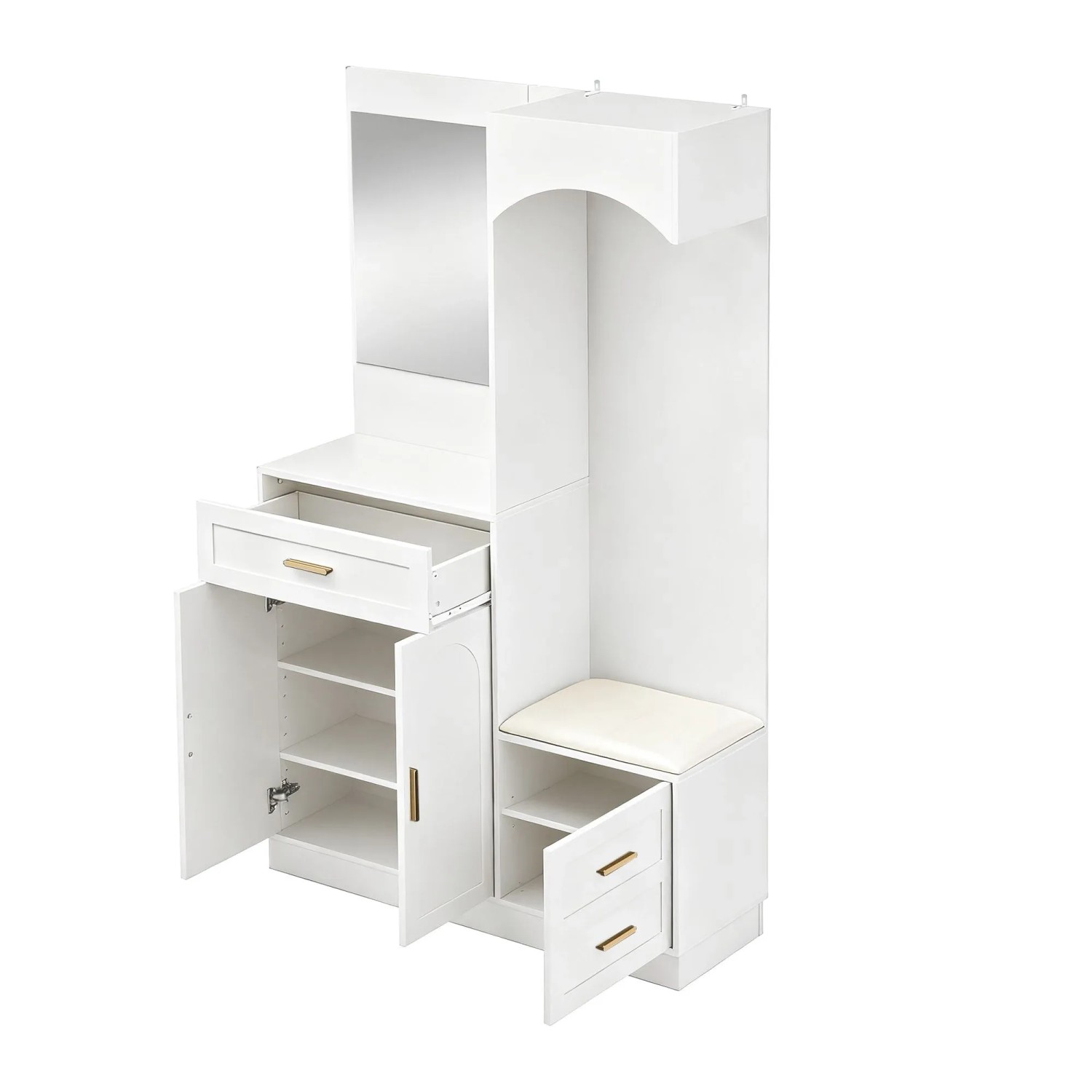 okwish Garderoben Set mit Spiegel Schuhschrank Eingang 110x33x185cm Weiß