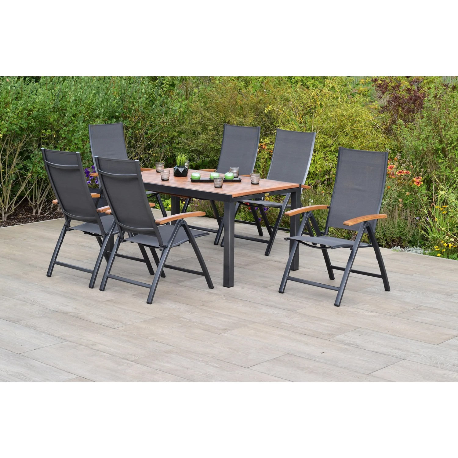Merxx Gartenmöbelset Toblino, 7-teilig mit Klappsesseln und Ausziehtisch aus Akazienholz.