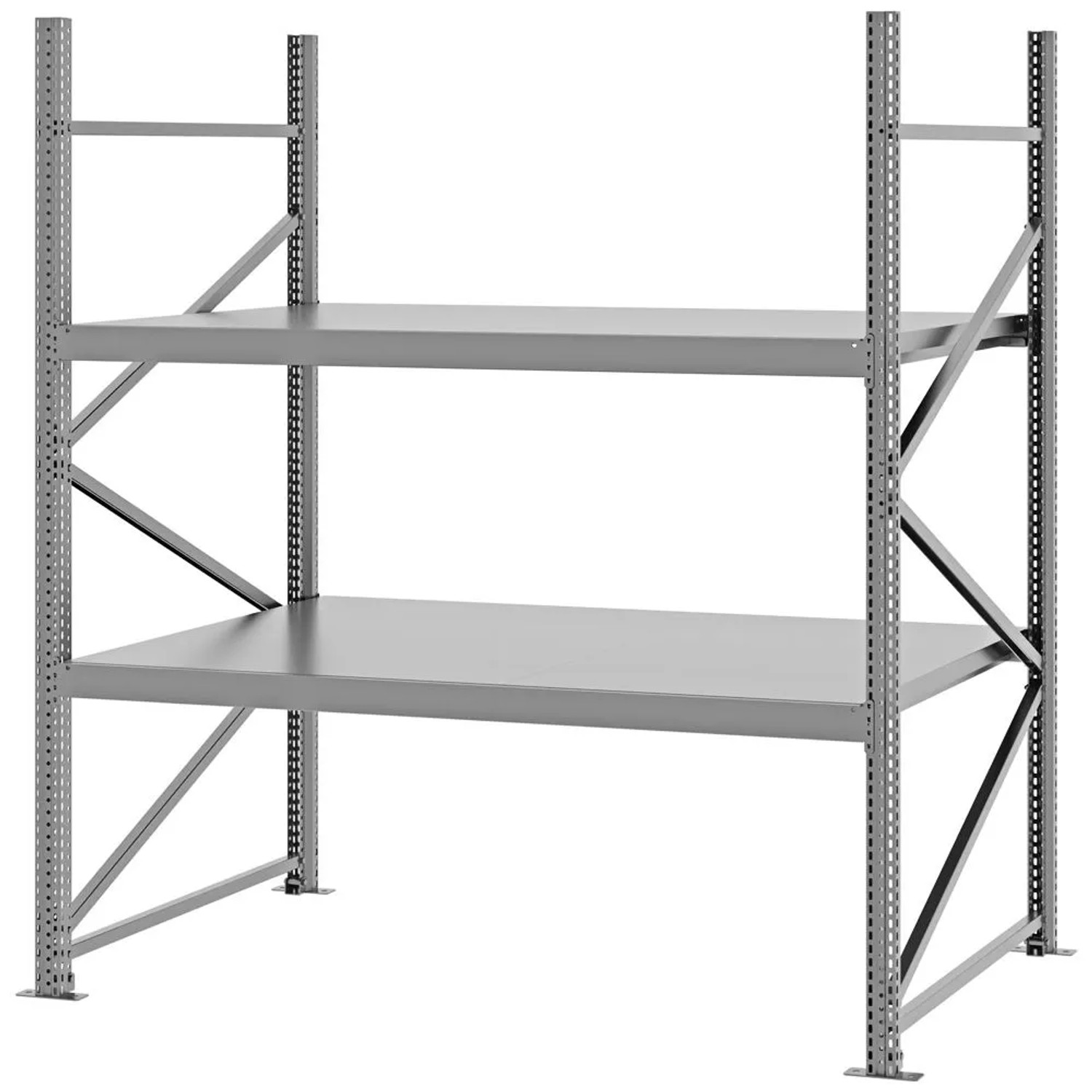 PROREGAL Weitspannregal Schraub-Stecksystem MAGNUS PRO Made In Germany Grundregal 200x175x100cm 2 Ebenen Stahlböden Fachlast 700kg Verzinkt