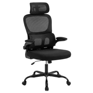 Ergonomischer, schwarzer Costway Bürostuhl mit Netzrücken und verstellbarer Kopfstütze.