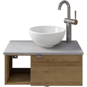 Pelipal Waschtisch-Set Serie 6915, Riviera Eiche/Hellgrau, 61 cm mit Aufsatzbecken.