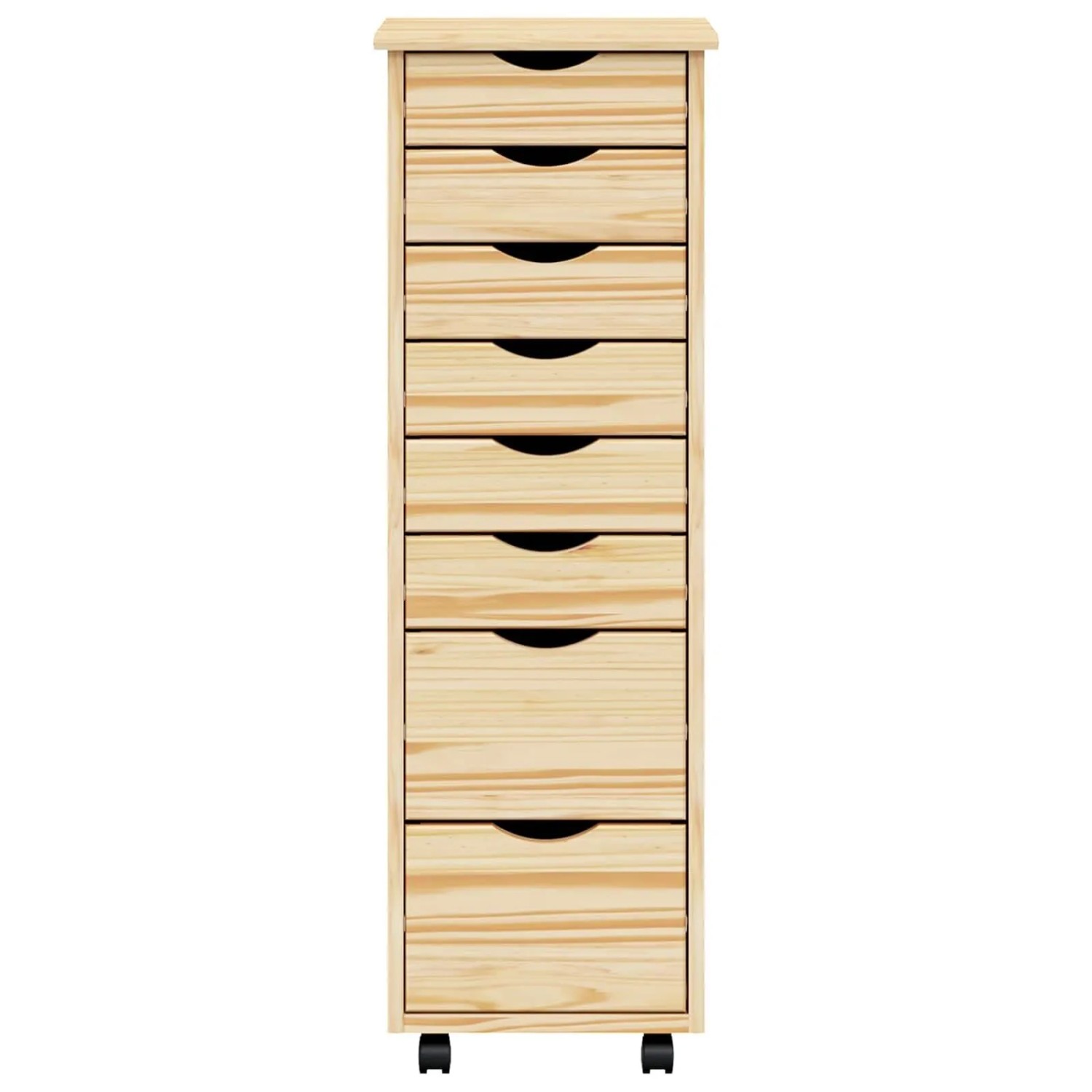 vidaXL Rollcontainer aus Kiefernholz mit 8 Schubladen und Klarlack. Wohnzimmerschrank für mehr Stauraum.